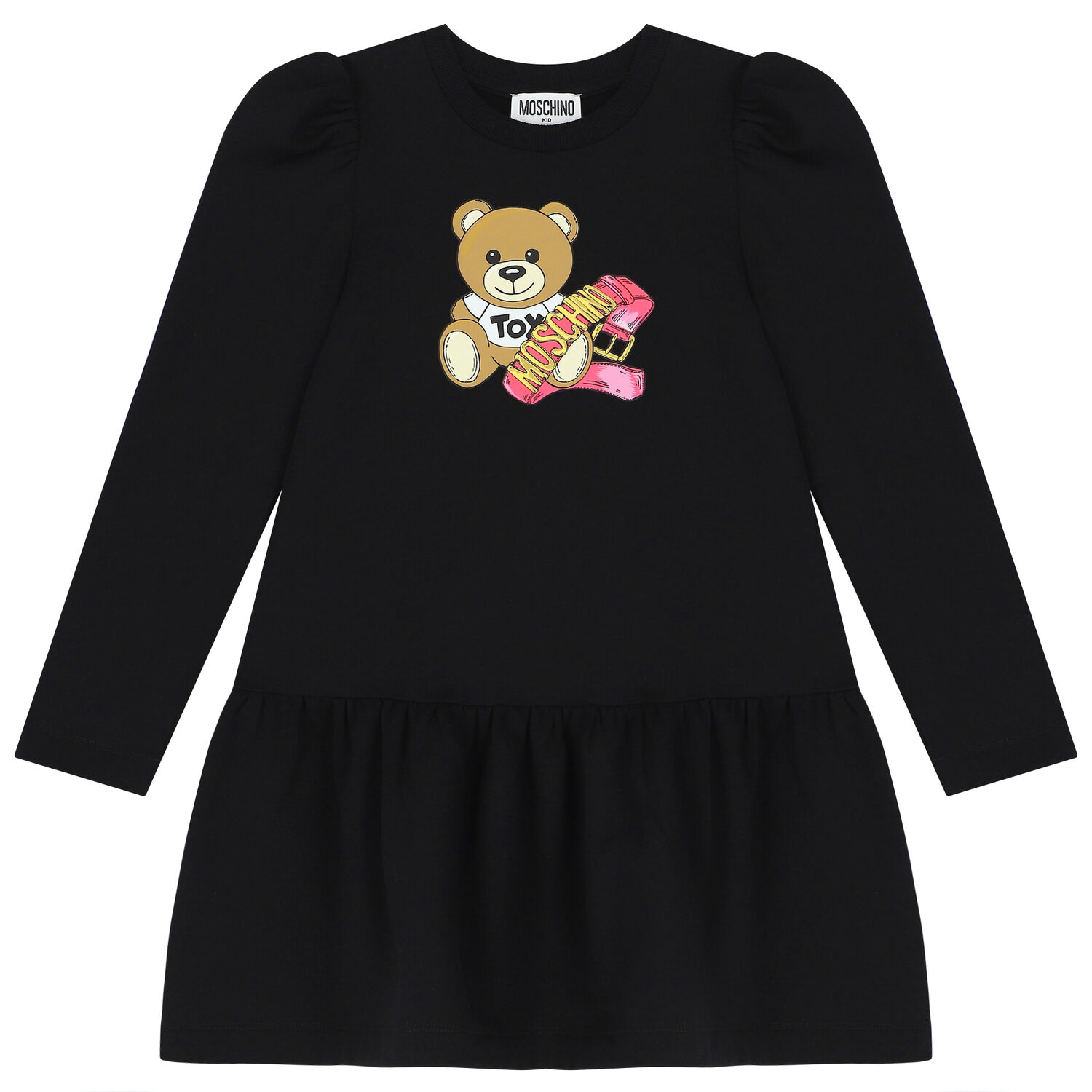Girls Black Teddy Bear Logo Dress, 3, hi-res image number null