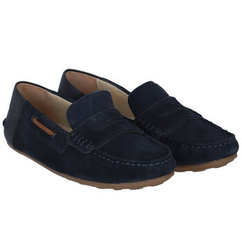 Boys Navy Blue Suede Loafers
