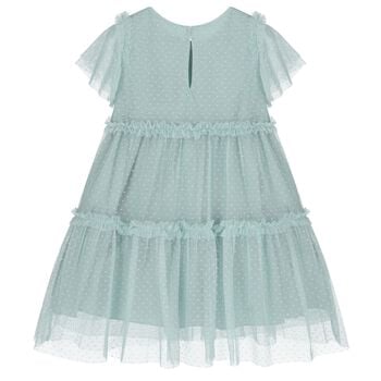 فستان بنات تول باللون الأخضر