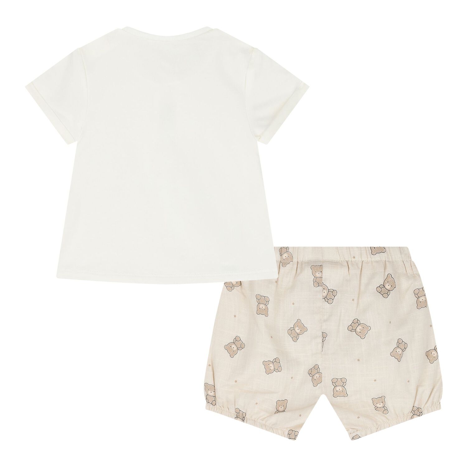 Baby Boys Ivory & Beige Teddy Bear Shorts Set, 1, hi-res