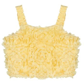 Girls Yellow Flower Tulle Sleeveless Top