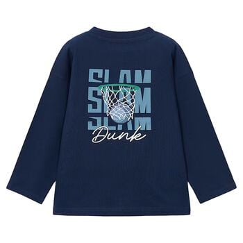 Boys Navy Blue Basketball Long Sleeve Top