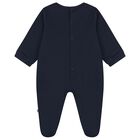 Baby Boys Navy Blue & Gold Logo Babygrow, 3, hi-res