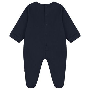 Baby Boys Navy Blue & Gold Logo Babygrow
