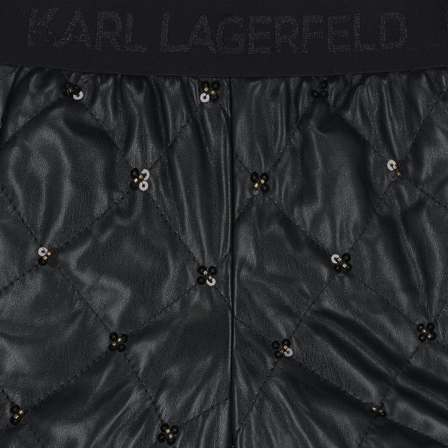 Girls Black Quilted Faux Leather Shorts, 1, hi-res