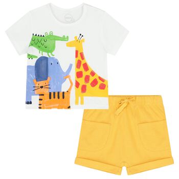 Baby Boys White & Yellow Animals Shorts Set
