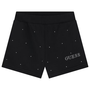 Girls Black Logo Rhinestones Shorts
