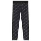 Girls Black Logo Leggings, 1, hi-res