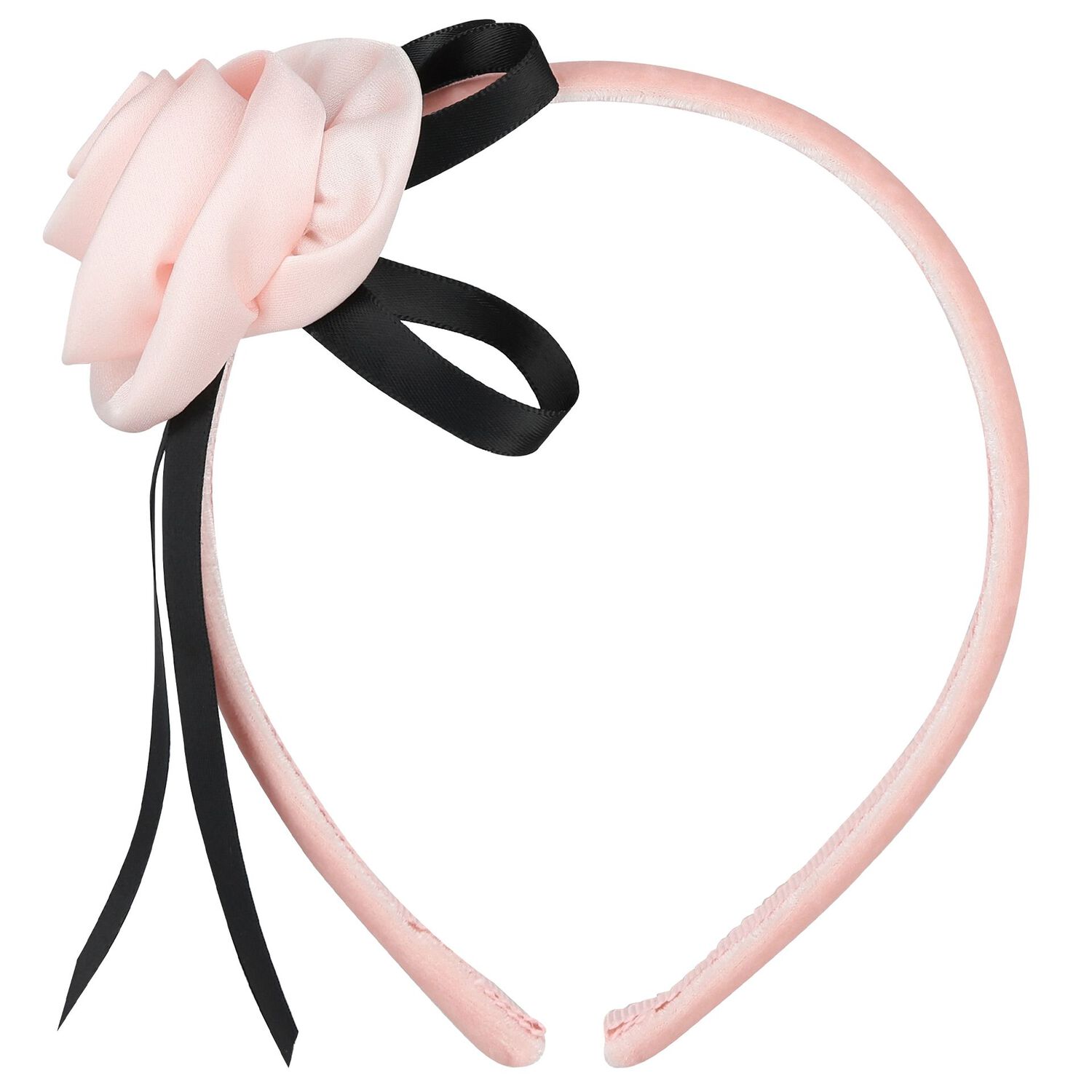 Girls Pink Velvet Rose & Bow Headband, 1, hi-res