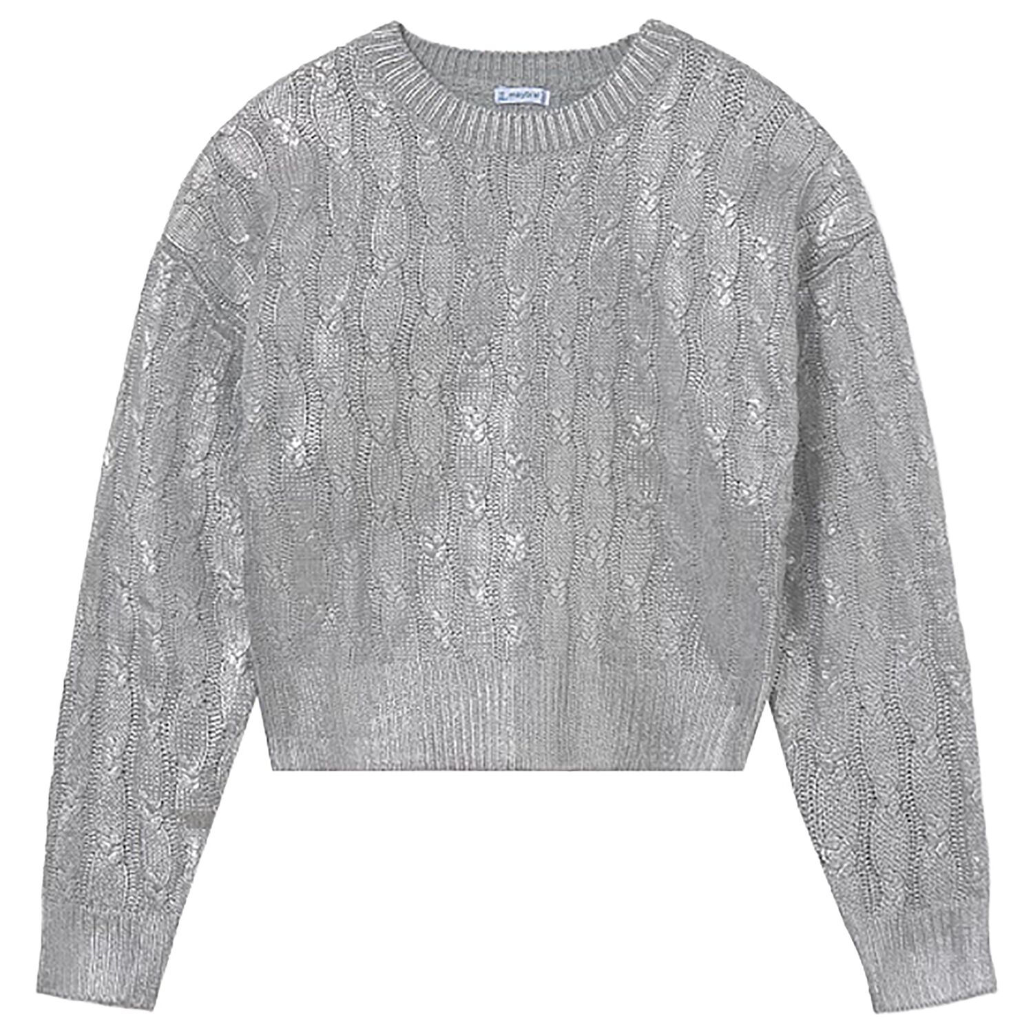 Girls Silver Knitted Sweatshirt, 1, hi-res