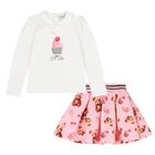 Girls Ivory & Pink Bear Skirt Set, 1, hi-res
