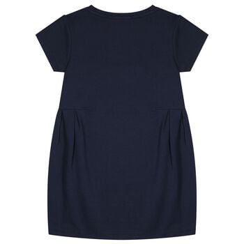 Girls Navy Blue Necklace Logo Dress