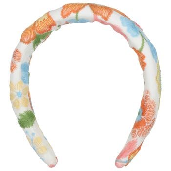 Girls White Floral Embroidered Headband 
