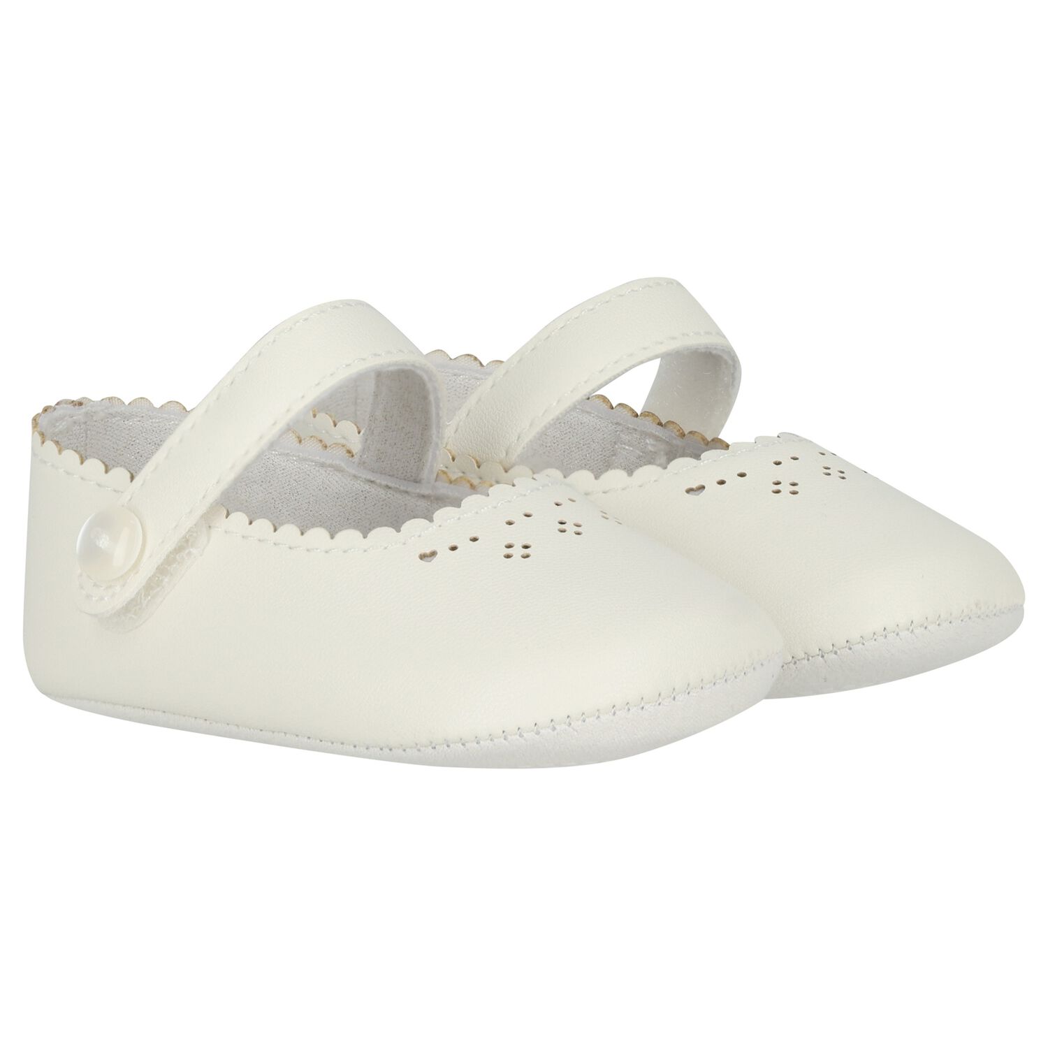 Baby Girls Ivory Leather Pre Walker Shoes, 1, hi-res
