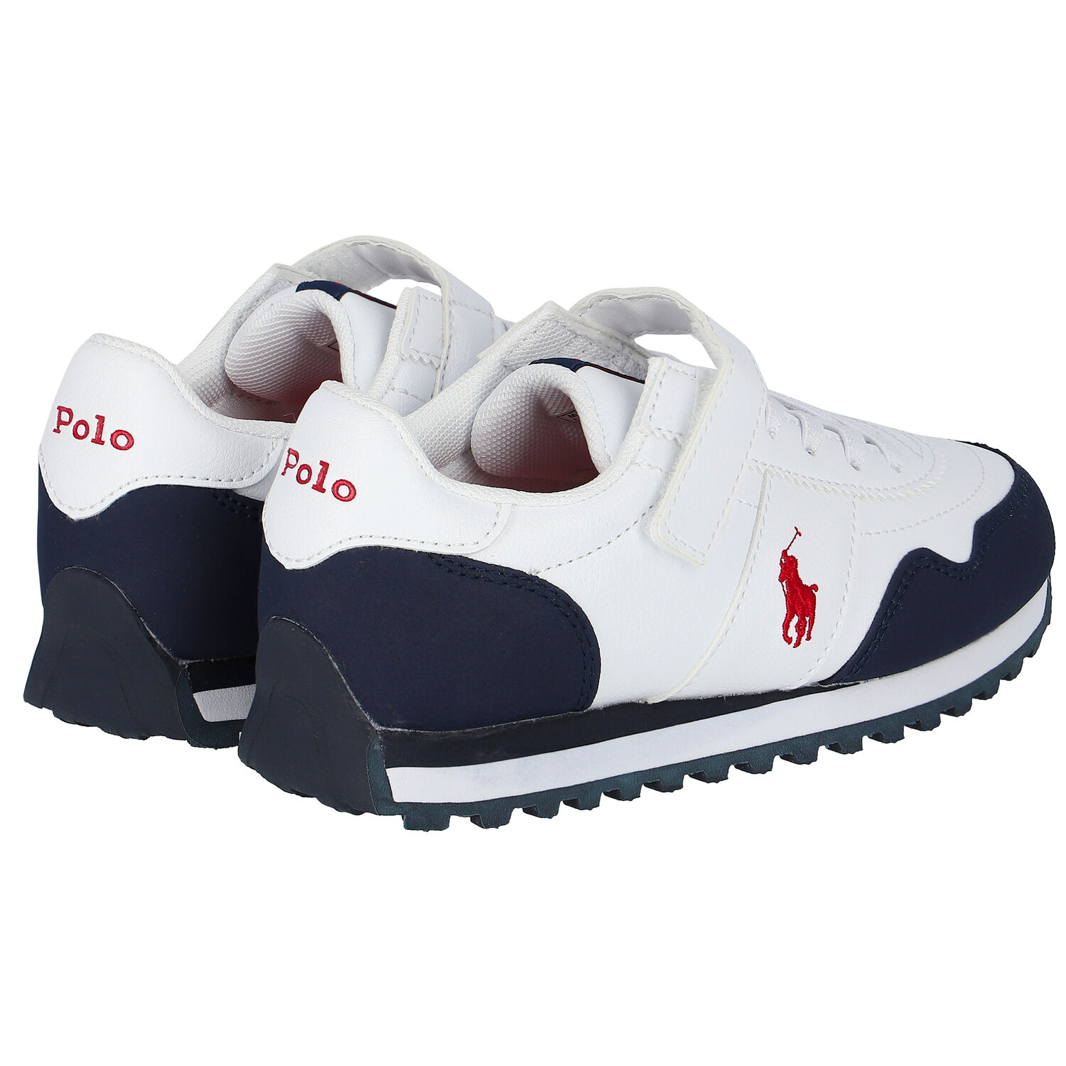 Boys White & Navy Logo Trainers, 1, hi-res