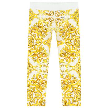 Girls White & Yellow Majolica Leggings