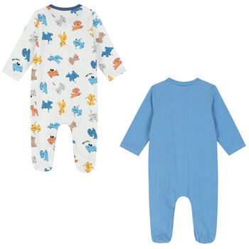 Baby Boys White & Blue Babygrows (2 Pack)