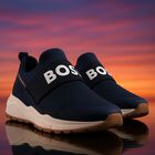 Boys Navy Blue Logo Trainers, 2, hi-res