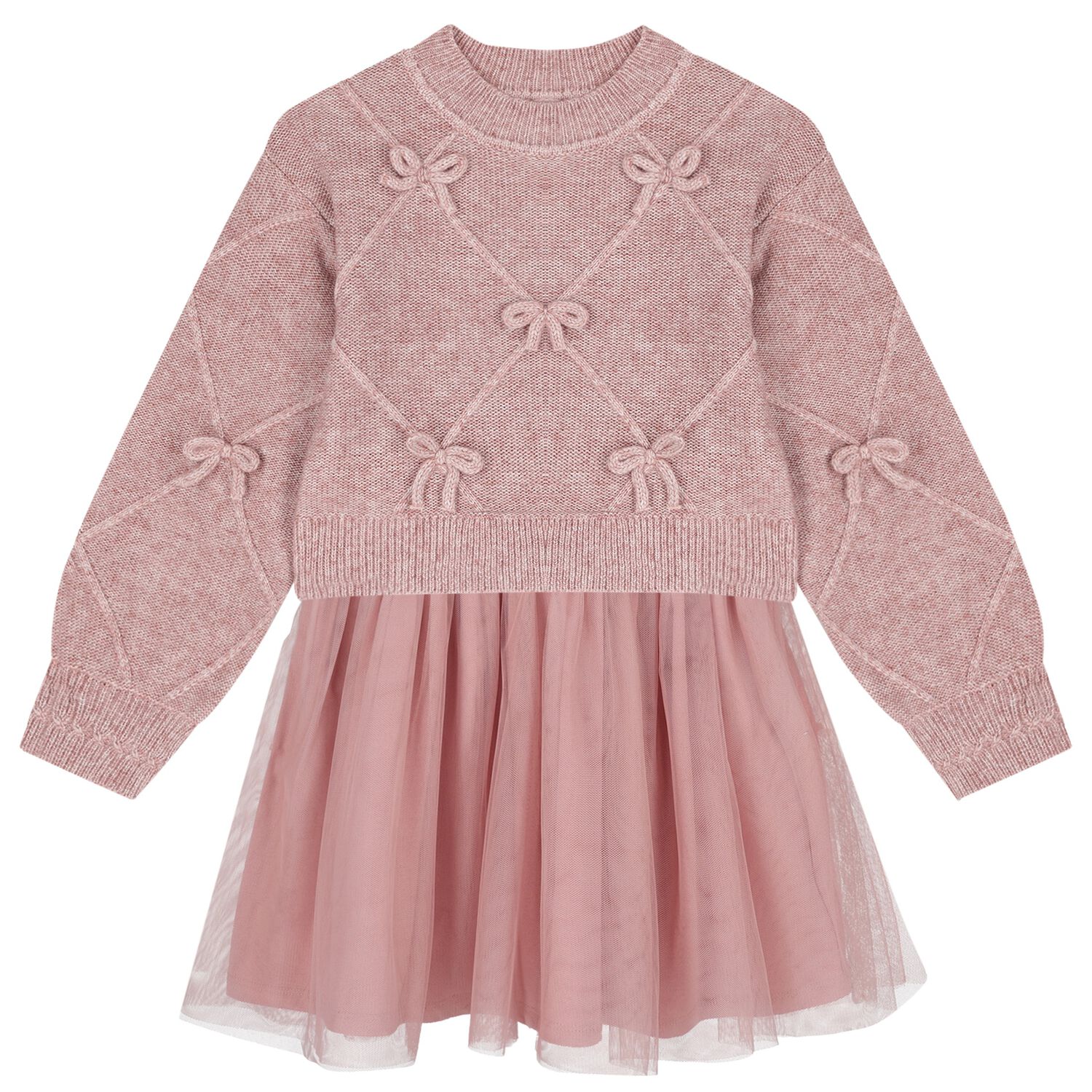 Girls Pink Tulle Dress Set, 2, hi-res