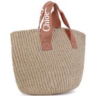 Girls Beige Logo Straw Handbag, 1, hi-res