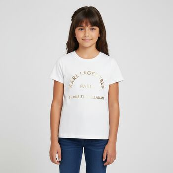 Girls White & Gold Logo T-Shirt