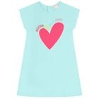 Girls Aqua Heart Logo Dress, 1, hi-res