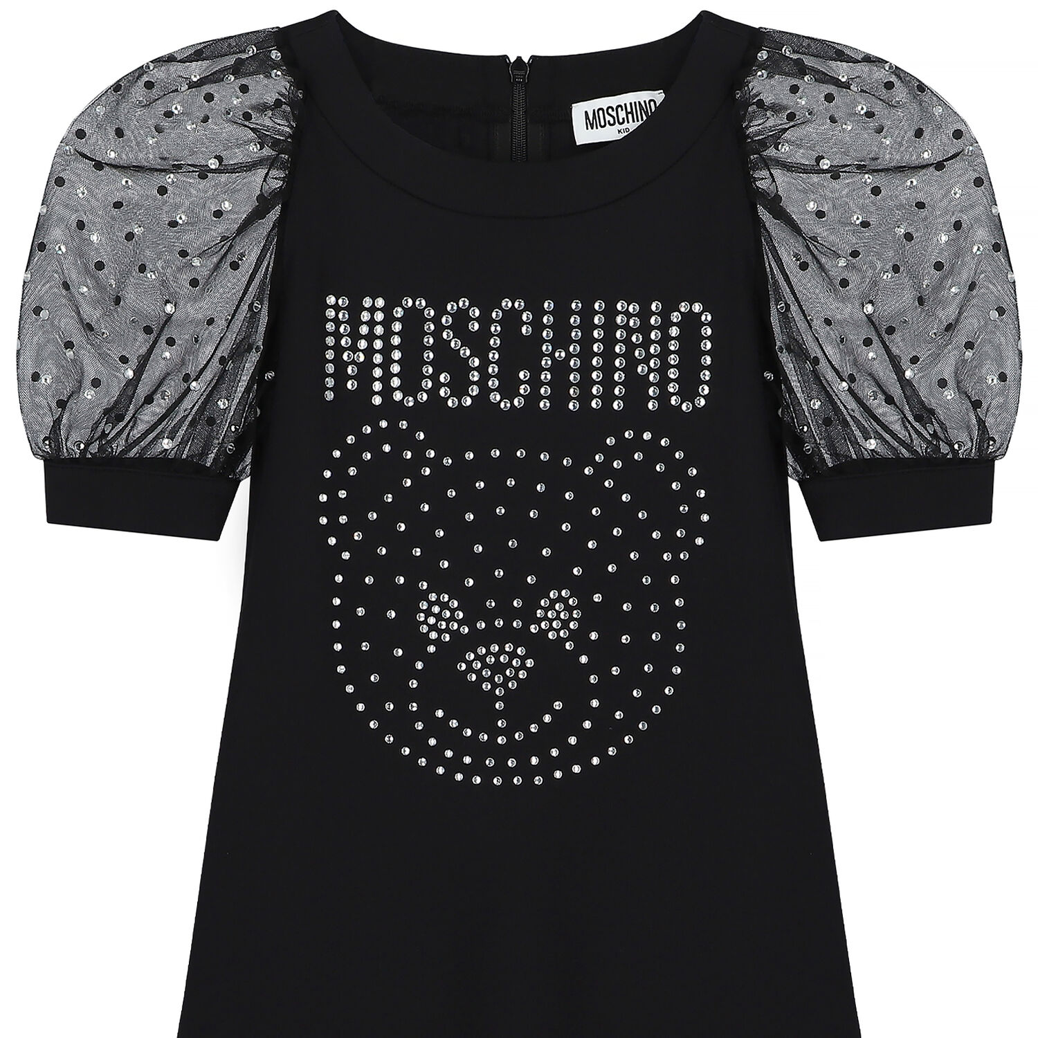 فستان مطرز بالشعار باللون الاسود, 1, hi-res