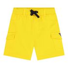 Baby Boys White & Yellow Logo Shorts Set, 1, hi-res