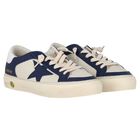 Boys Ivory & Blue Logo Leather Trainers, 1, hi-res
