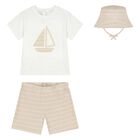 Younger Boys White & Beige Shorts Set, 2, hi-res