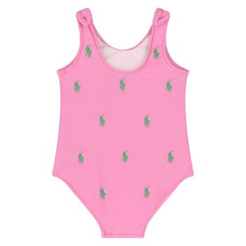 Younger Girls Pink Pony Logo Swimsuit