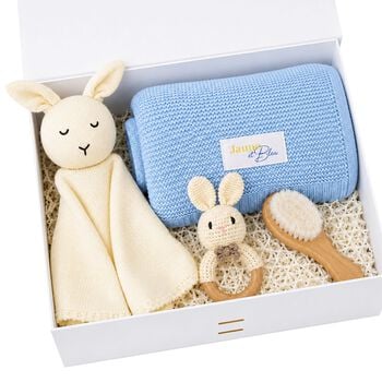 Ivory & Blue Baby Blanket & Bunny Comforter Gift Set