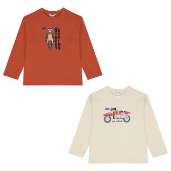 Boys Beige & Orange Motorbike T-Shirt ( 2pack )