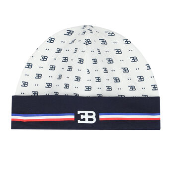 Baby Boys White & Navy Logo Hat