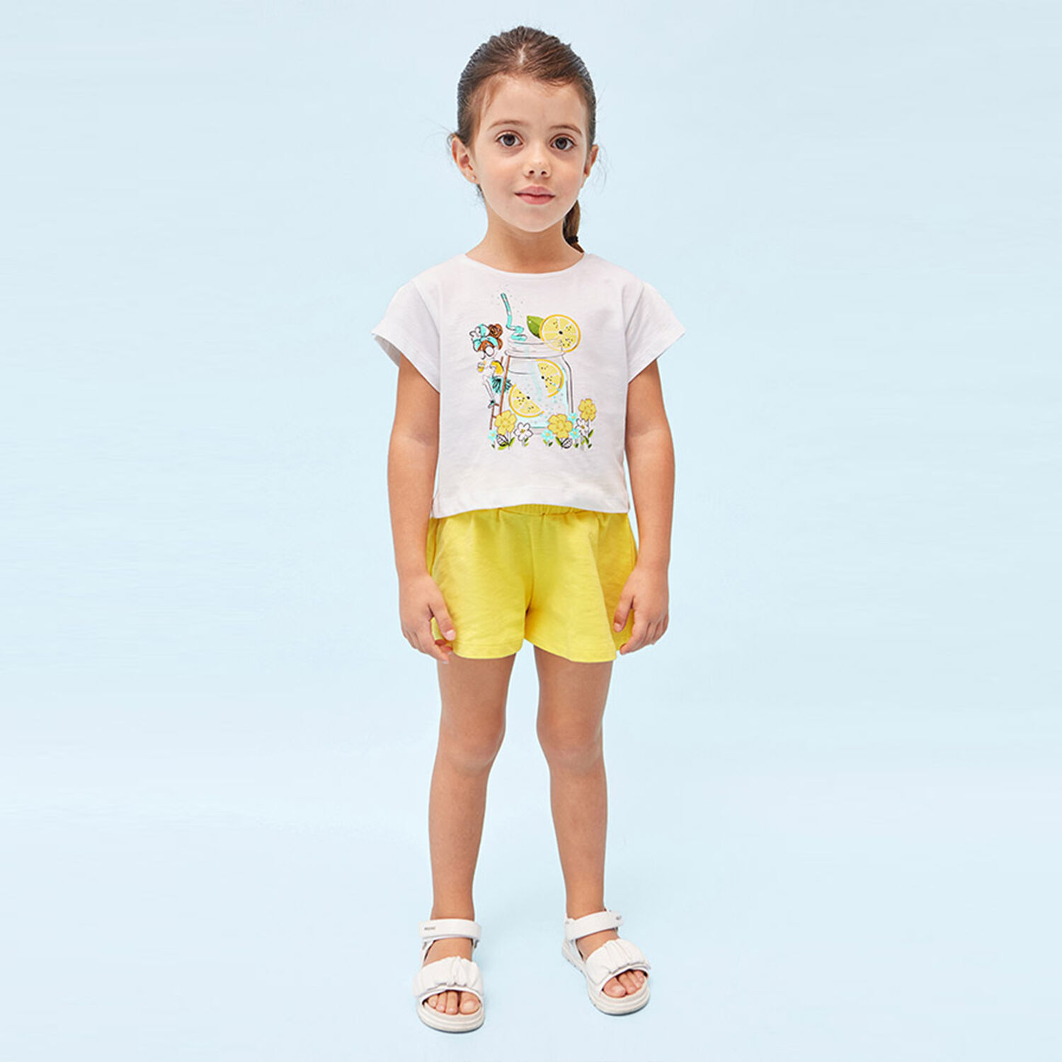 Girls Ivory & Yellow Shorts Set, 2, hi-res image number null