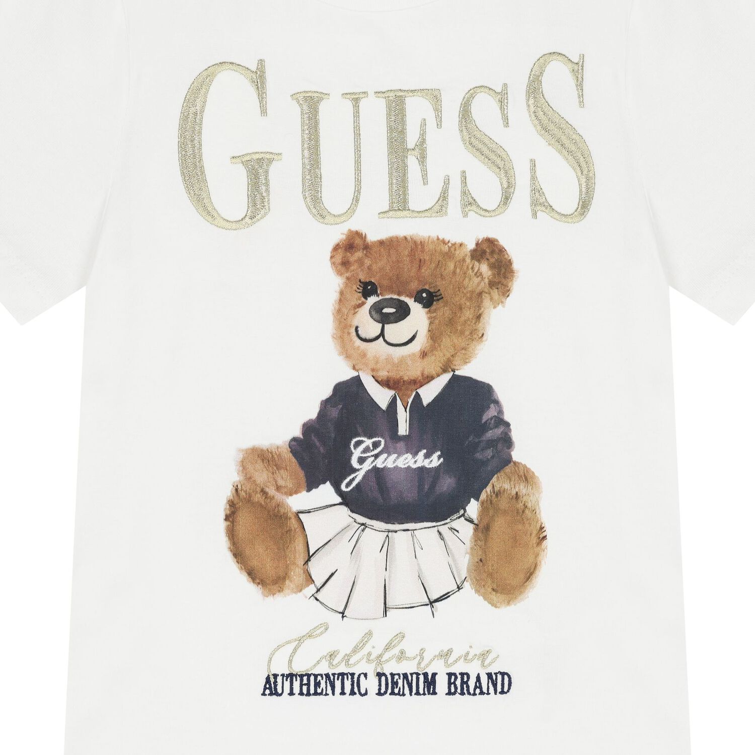 Girls White Cotton Bear Logo T-Shirt, 2, hi-res image number null