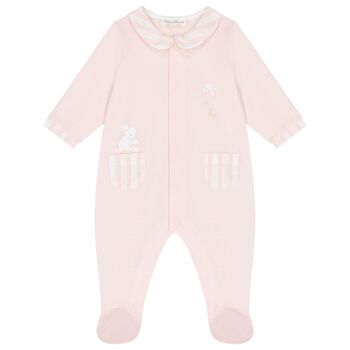 Baby Girls Ivory & Pink Logo Babygrow