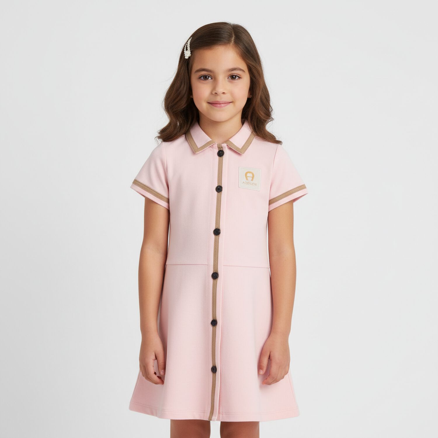 Girls Pink & Beige Polo Dress, 1, hi-res