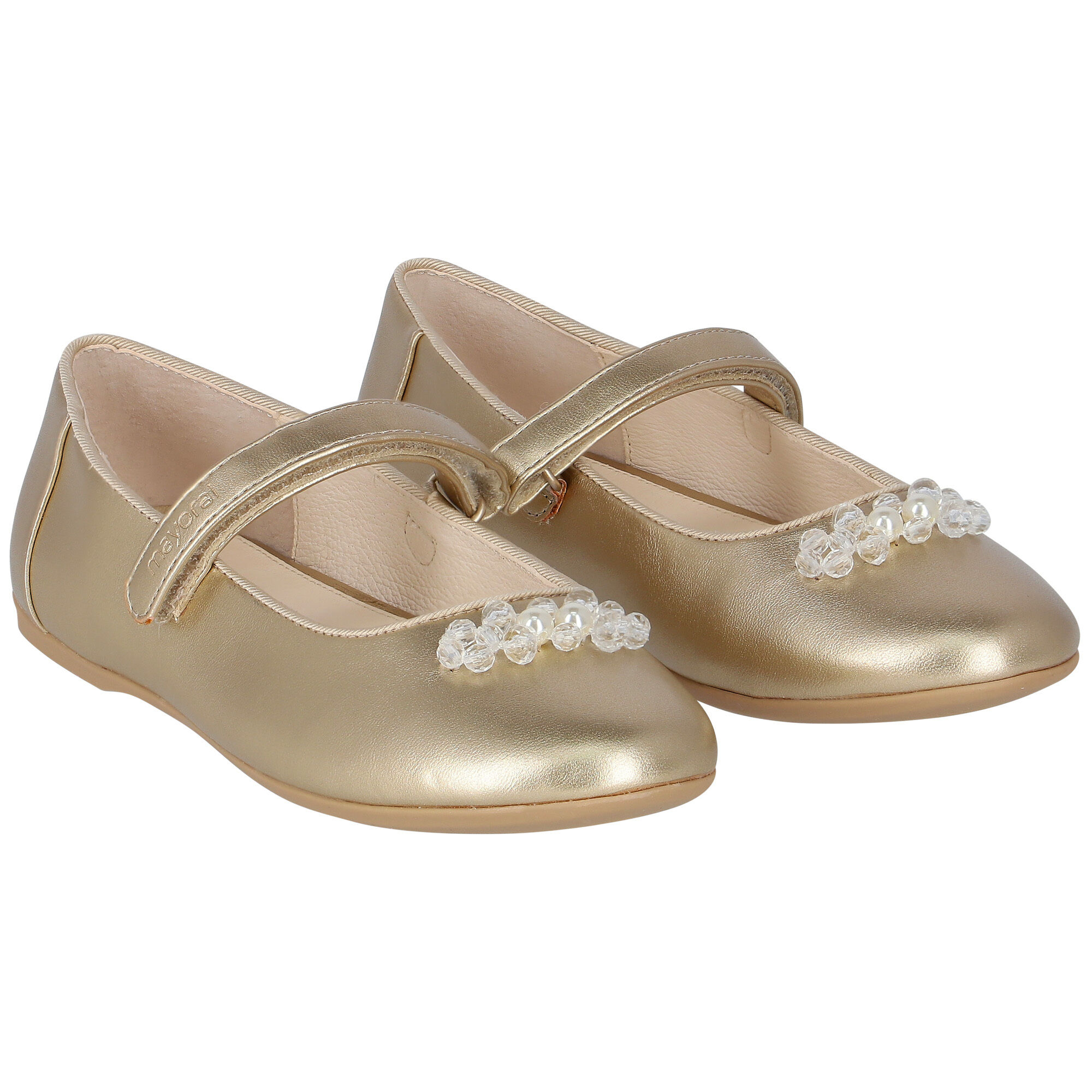 Mayoral Girls Gold Pearl Crystal Ballerina Shoes Junior Couture UAE