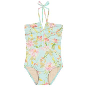 Girls Blue Floral Swimsuit