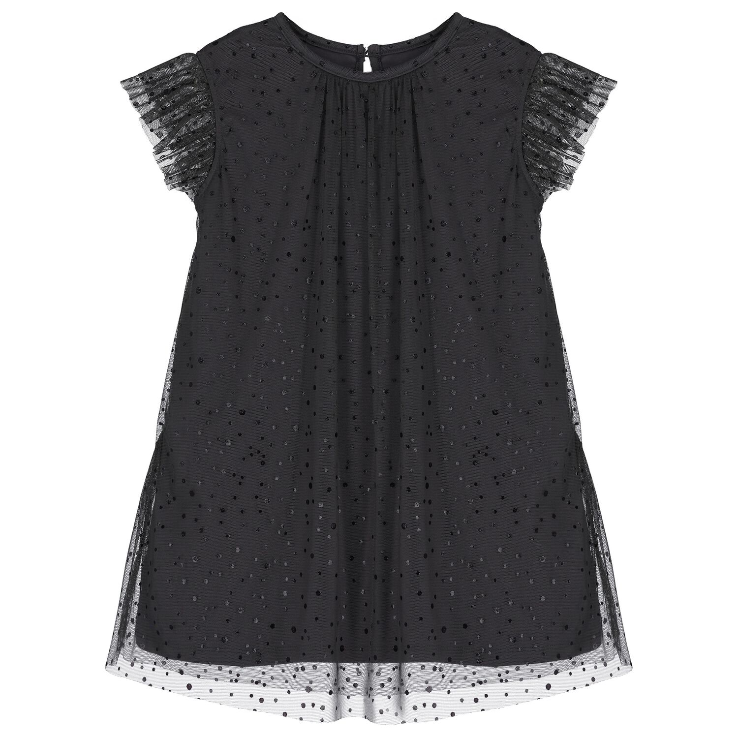 Girls Grey Dots Tulle Dress, 1, hi-res