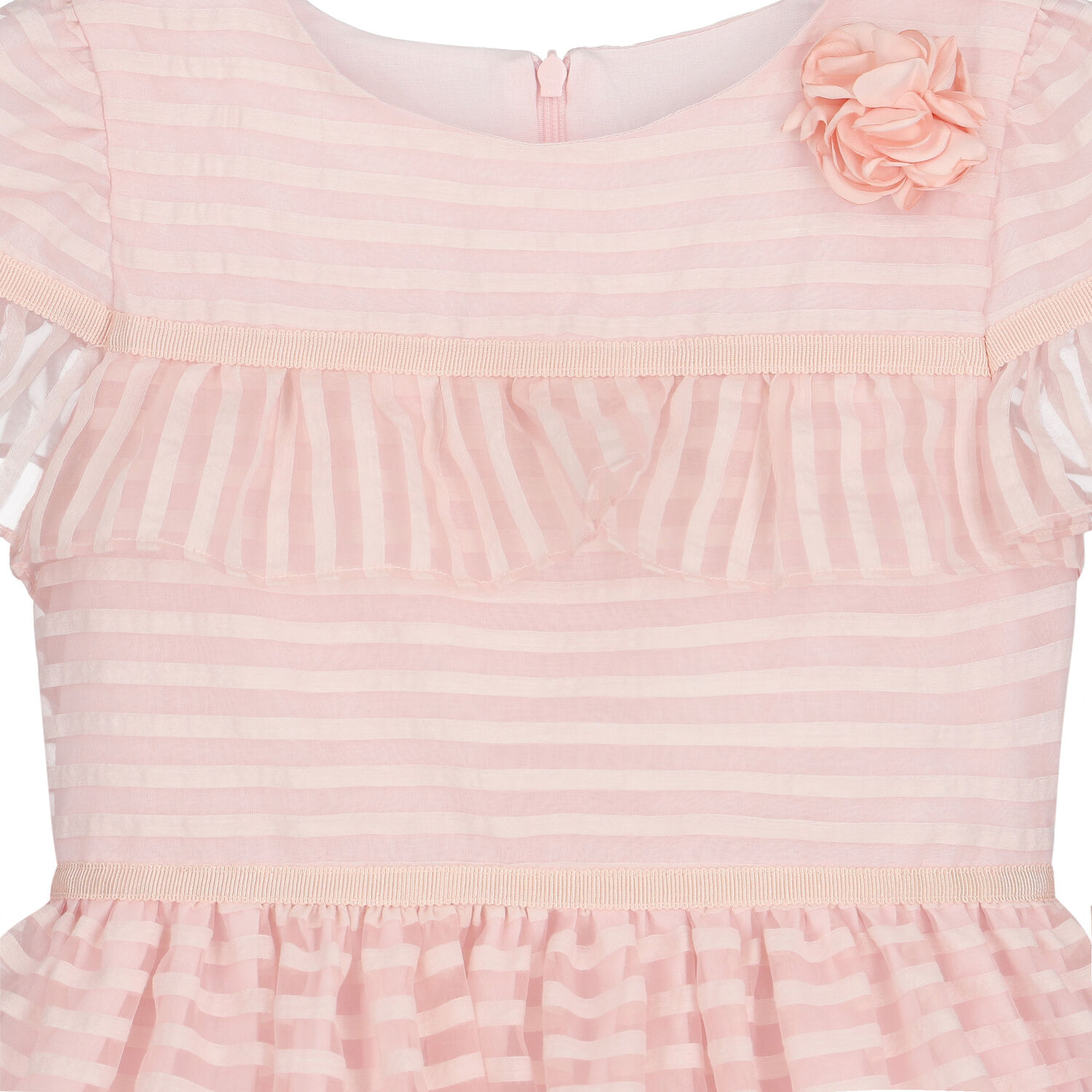 Girls Pink & Ivory Organza Stripe Dress, 1, hi-res image number null