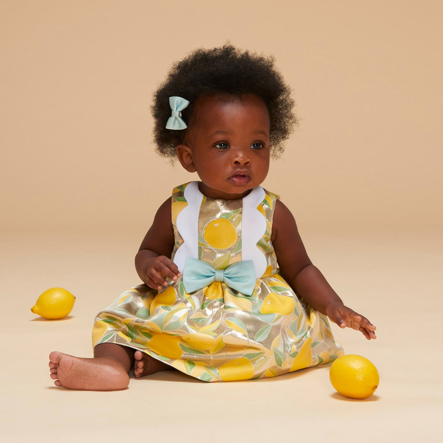 Baby Girls Gold Lemon Jacquard Dress Set, 1, hi-res image number null