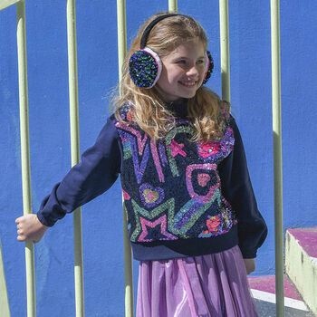 Girls Navy Blue Sequins Sweatshirt