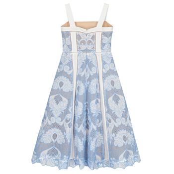Girls White & Blue Embroidery Maxi Dress