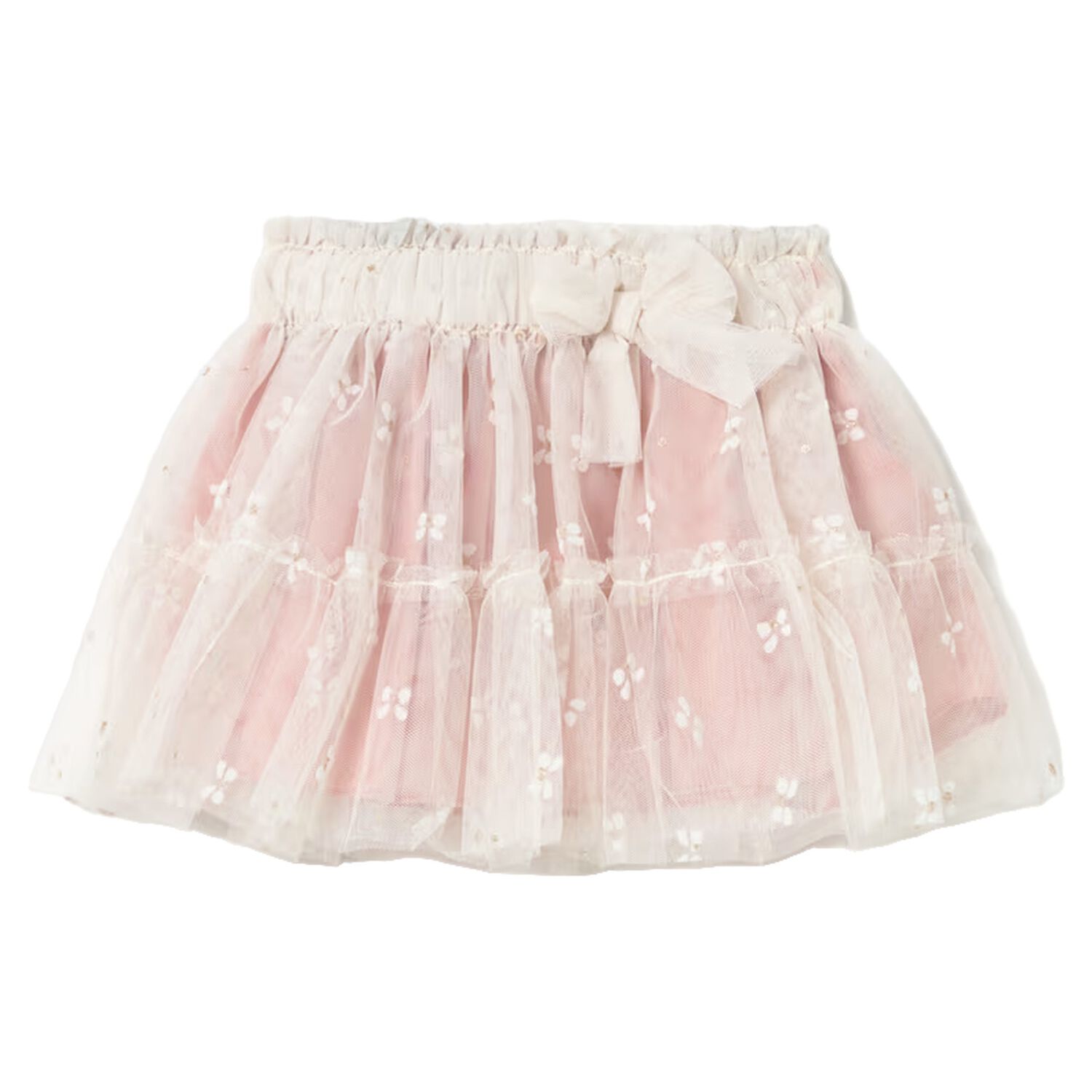 Younger Girls Ivory & Pink Tulle Skirt, 1, hi-res
