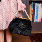 Girls Black Faux Fur Handbag, 1, hi-res