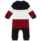 Baby Boys Navy Blue, White & Red Striped Romper, 1, hi-res