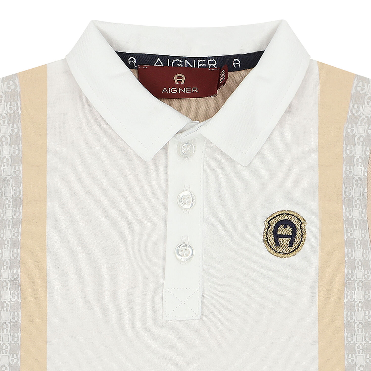 تيشيرت بولو بالشعارباللون الأبيض والبيج للأولاد, 1, hi-res