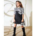 Girls Black & White Floral Dress, 1, hi-res
